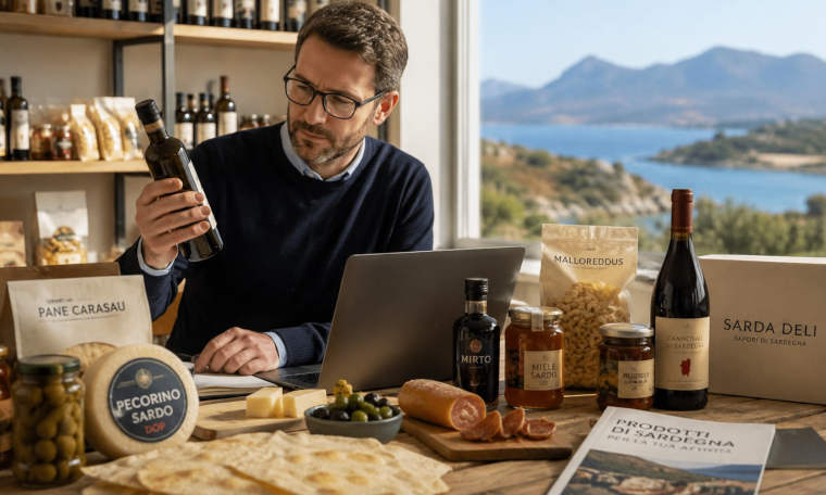 Einkäufer prüft sardische Delikatessen für Handel, Gastronomie und Geschenksets